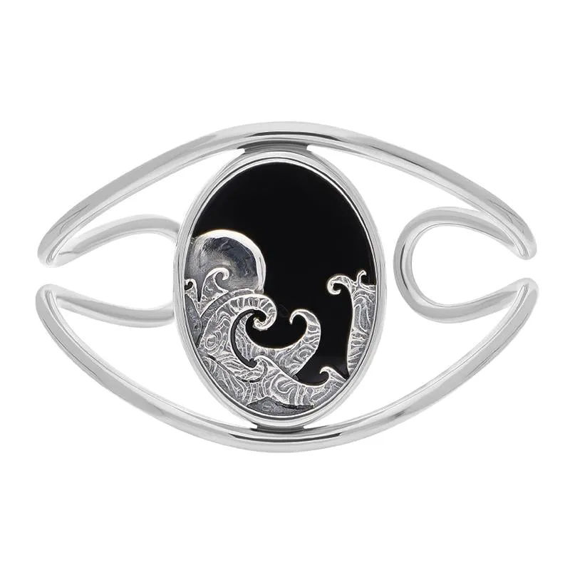 Sterling Silver Whitby Jet Gothic Moon and Wave Cuff Bangle sold by Jura Watches product image thumbnail 2