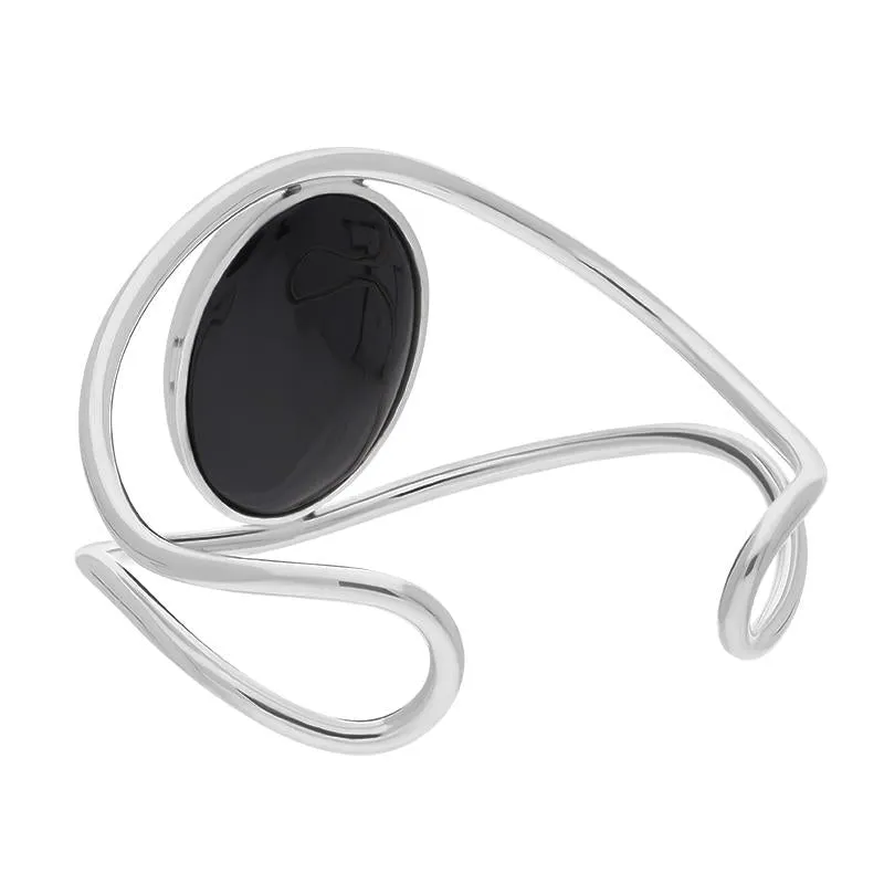 Sterling Silver Whitby Jet Gothic Moon and Wave Cuff Bangle sold by Jura Watches product image thumbnail 3