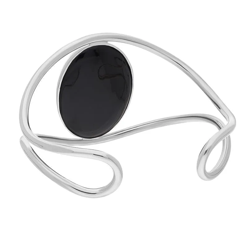 Sterling Silver 9ct Yellow Gold Whitby Jet Moon Abbey Bat Cuff Bangle sold by Jura Watches product image thumbnail 3