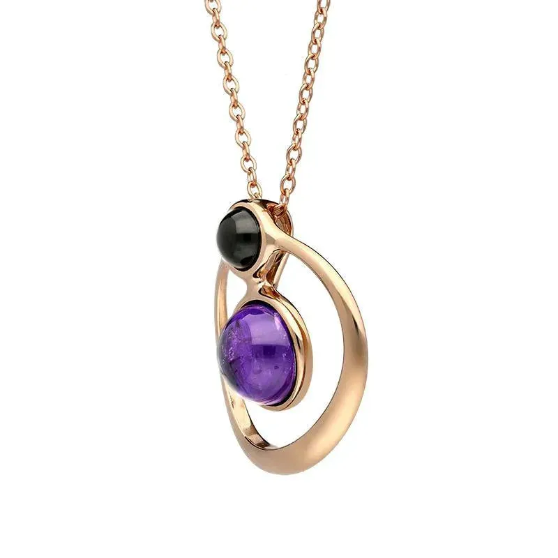 Rose Gold Plated Sterling Silver Whitby Jet Amethyst Two Stone Open Circle Necklace sold by Jura Watches product image thumbnail 2