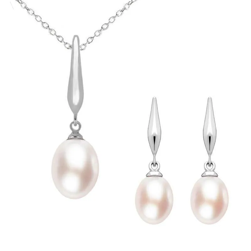 Sterling Silver Pink Freshwater Pearl Drop Two Piece Set sold by Jura Watches