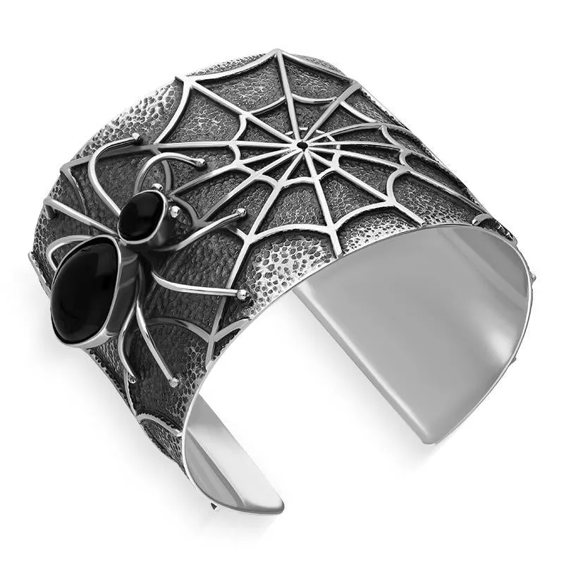 Sterling Silver Whitby Jet Gothic Spider Cuff Bangle sold by Jura Watches