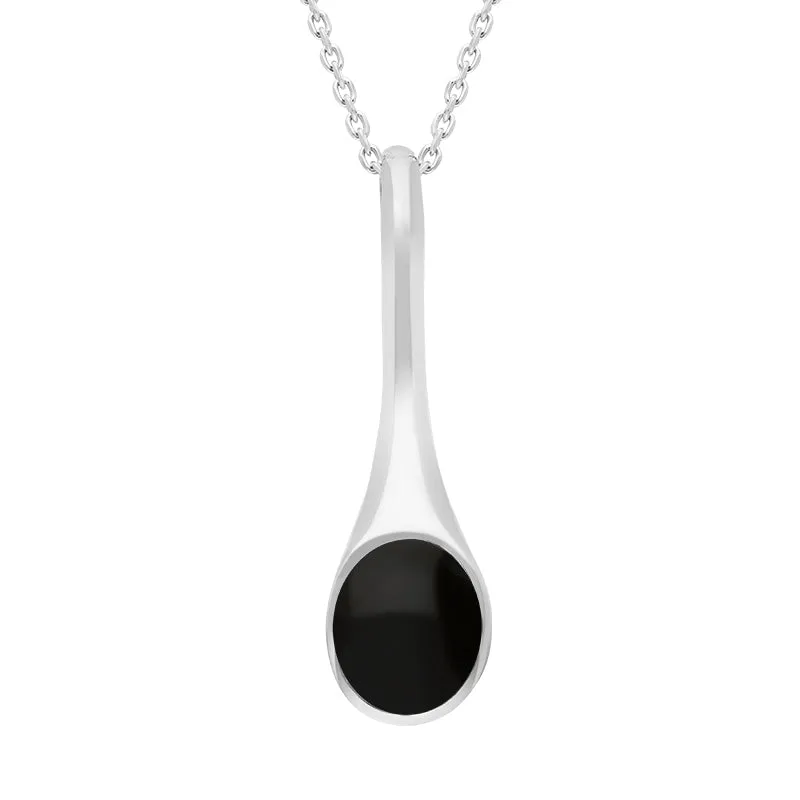 Sterling Silver Whitby Jet Oval Long Drop Necklace sold by Jura Watches