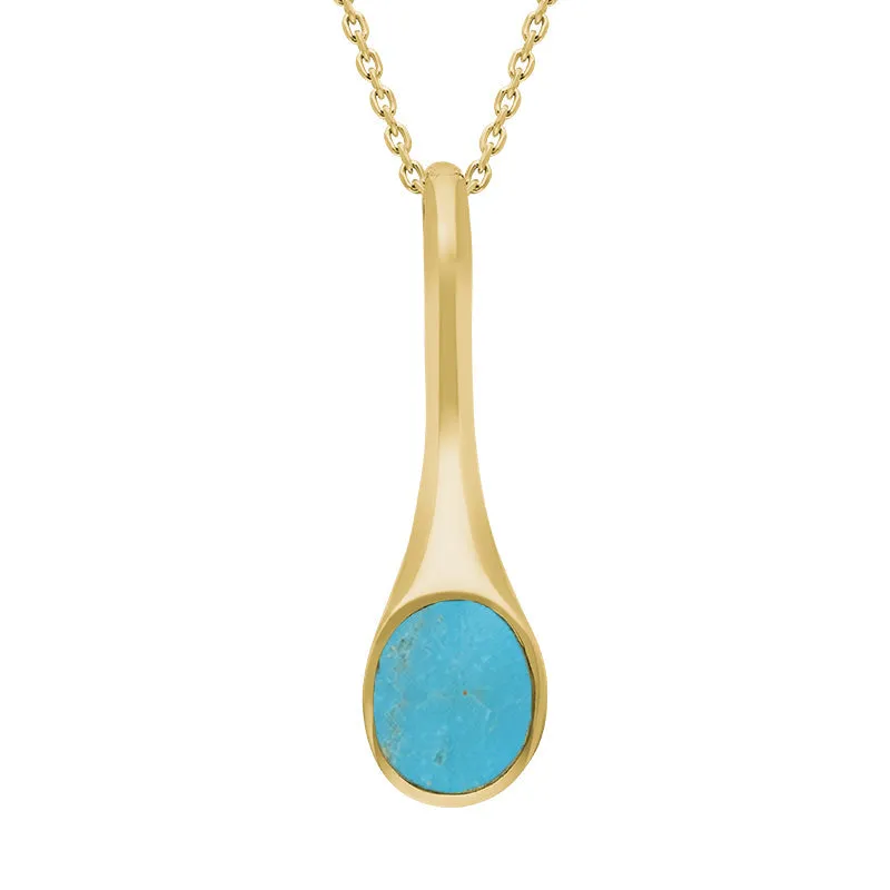 9ct Yellow Gold Turquoise Oval Long Tapered Drop Necklace sold by Jura Watches