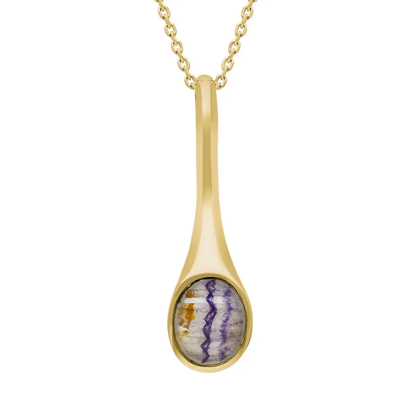 9ct Yellow Gold Blue John Oval Long Tapered Drop Necklace sold by Jura Watches