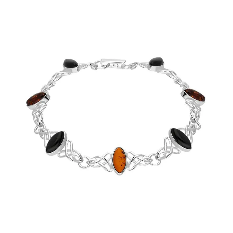 Sterling Silver Whitby Jet Amber Marquise Shaped Celtic Bracelet sold by Jura Watches