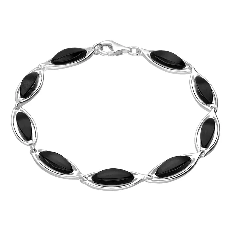 Sterling Silver Whitby Jet Marquise Shaped Nine Stone Bracelet sold by Jura Watches