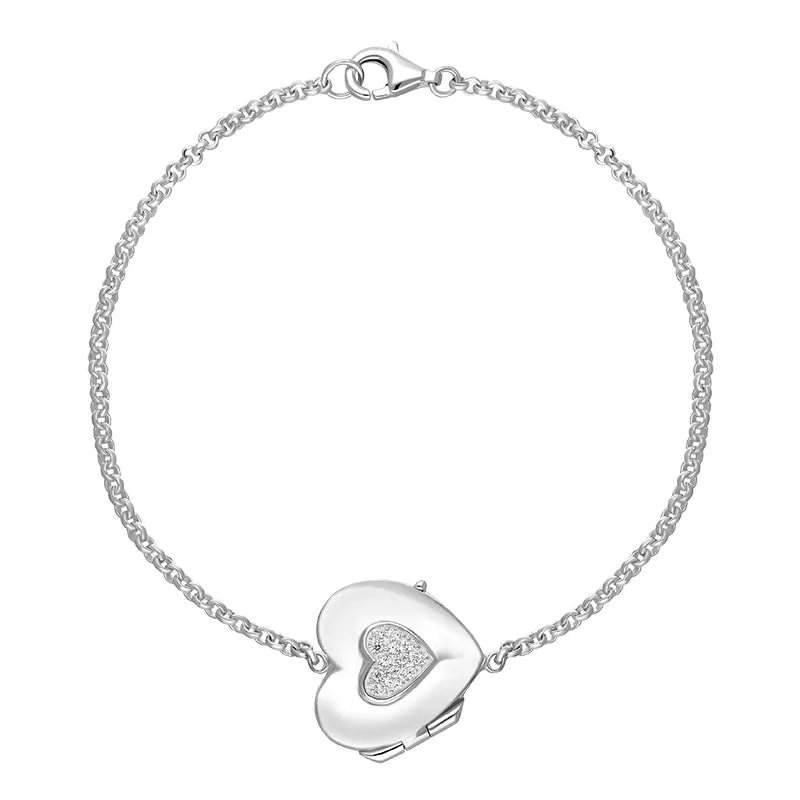 Sterling Silver Cubic Zirconia Heart Keepsake Locket Bracelet sold by Jura Watches