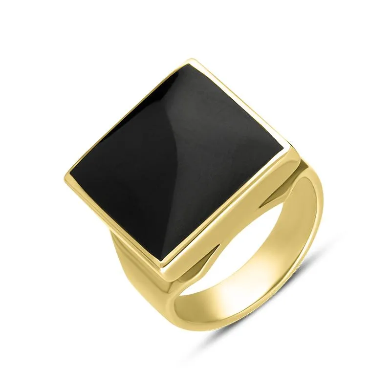 9ct Yellow Gold Whitby Jet Small Square Ring sold by Jura Watches