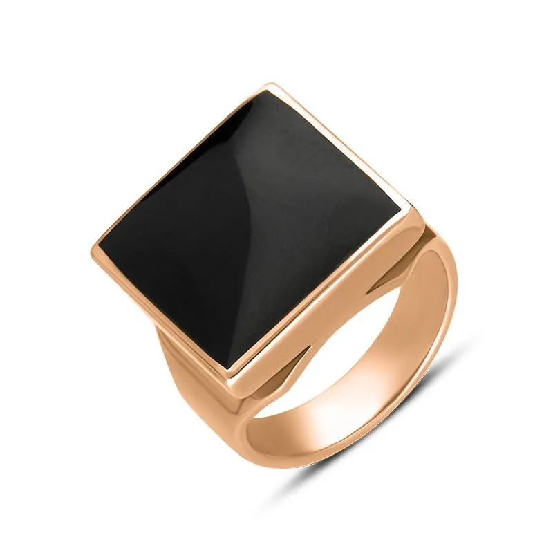 9ct Rose Gold Whitby Jet Small Square Ring sold by Jura Watches