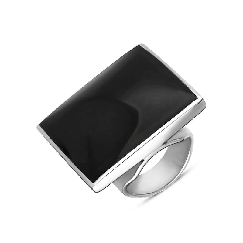 9ct White Gold Whitby Jet Large Square Ring sold by Jura Watches