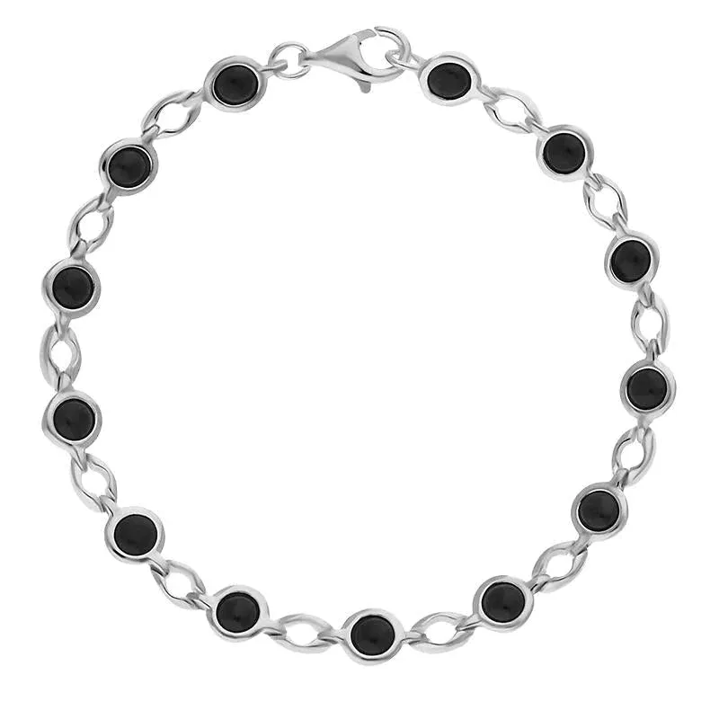 Sterling Silver Whitby Jet Round Stone Link Bracelet sold by Jura Watches