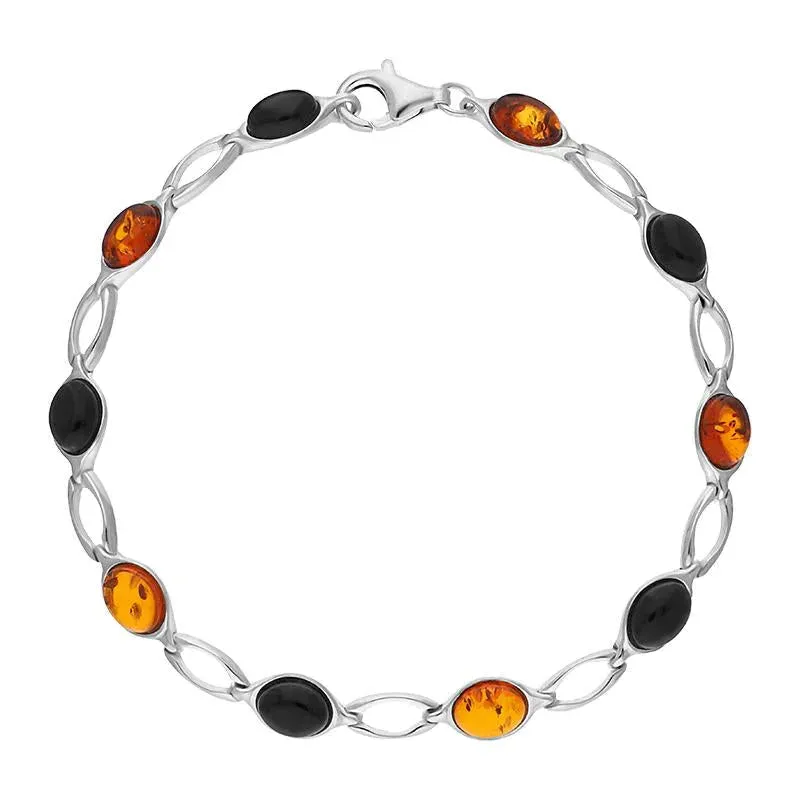 Sterling Silver Whitby Jet Amber Ten Stone Oval Bracelet sold by Jura Watches