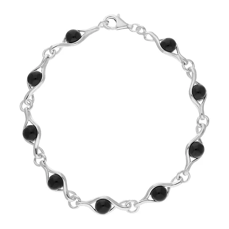 Sterling Silver Whitby Jet Nine Stone Twist Link Bracelet sold by Jura Watches