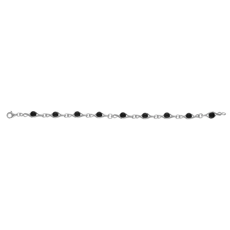 Sterling Silver Whitby Jet Nine Stone Twist Link Bracelet sold by Jura Watches product image thumbnail 2