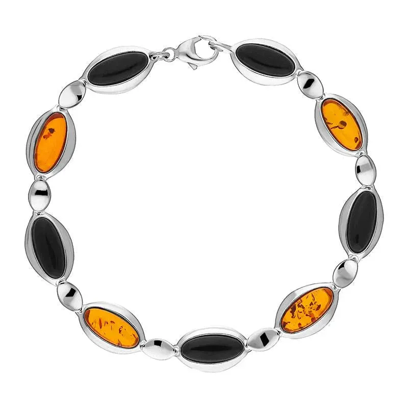 Sterling Silver Whitby Jet Amber Nine Stone Long Oval Bracelet sold by Jura Watches