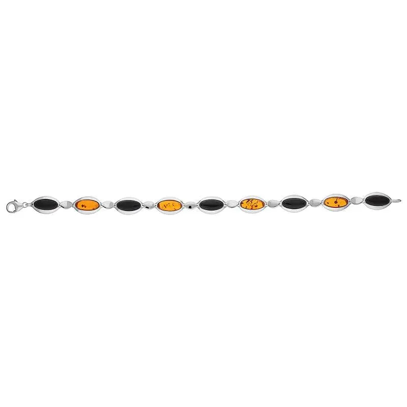 Sterling Silver Whitby Jet Amber Nine Stone Long Oval Bracelet sold by Jura Watches product image thumbnail 2
