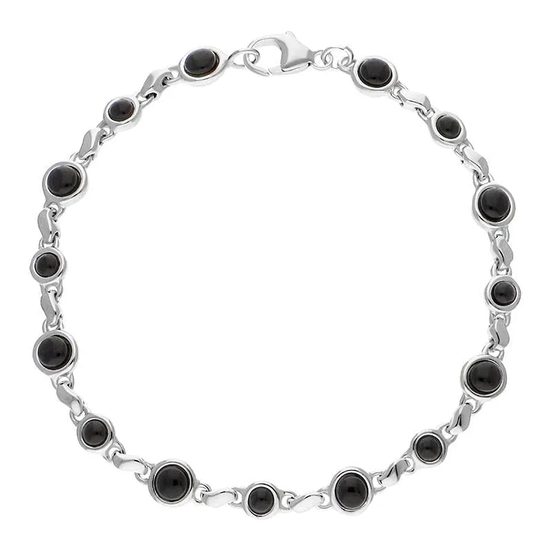 Sterling Silver Whitby Jet Round Bead Link Bracelet sold by Jura Watches