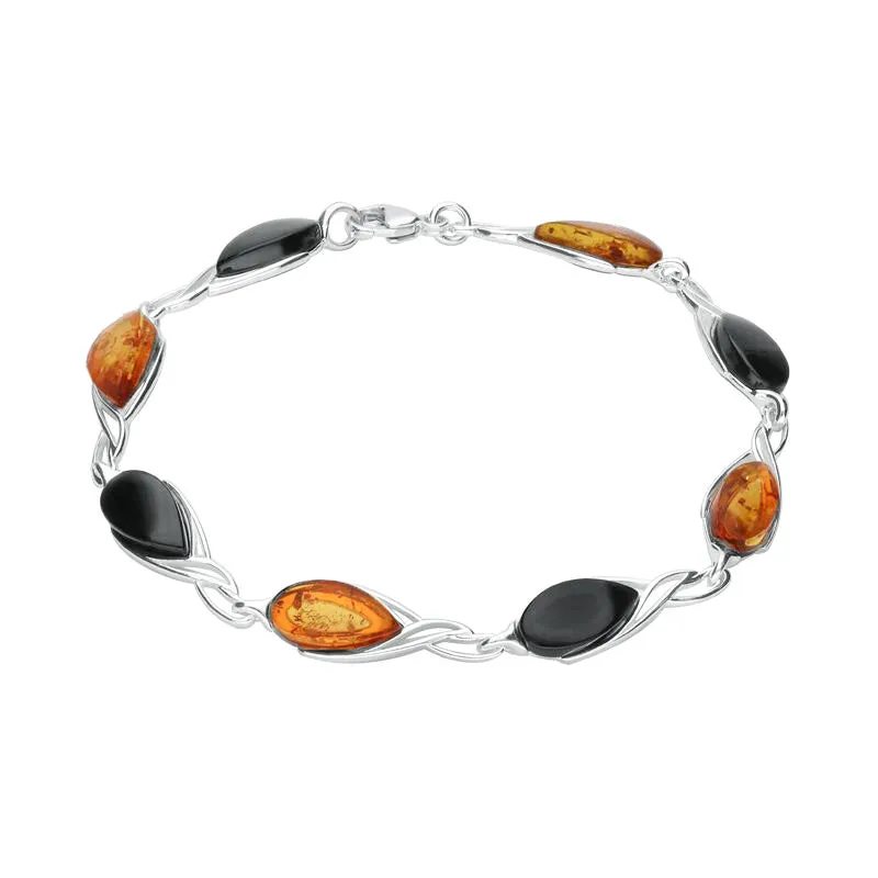 Sterling Silver Whitby Jet Amber Celtic Eight Stone Pear Bracelet sold by Jura Watches product image thumbnail 2