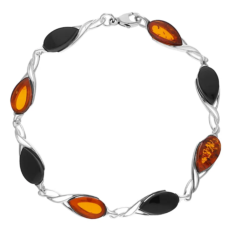 Sterling Silver Whitby Jet Amber Celtic Eight Stone Pear Bracelet sold by Jura Watches