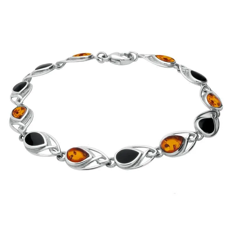 Sterling Silver Whitby Jet Amber Celtic Twelve Stone Pear Bracelet sold by Jura Watches