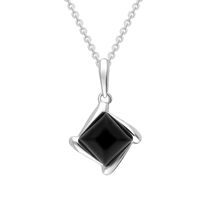 Sterling Silver Whitby Jet Square Wave Necklace sold by Jura Watches