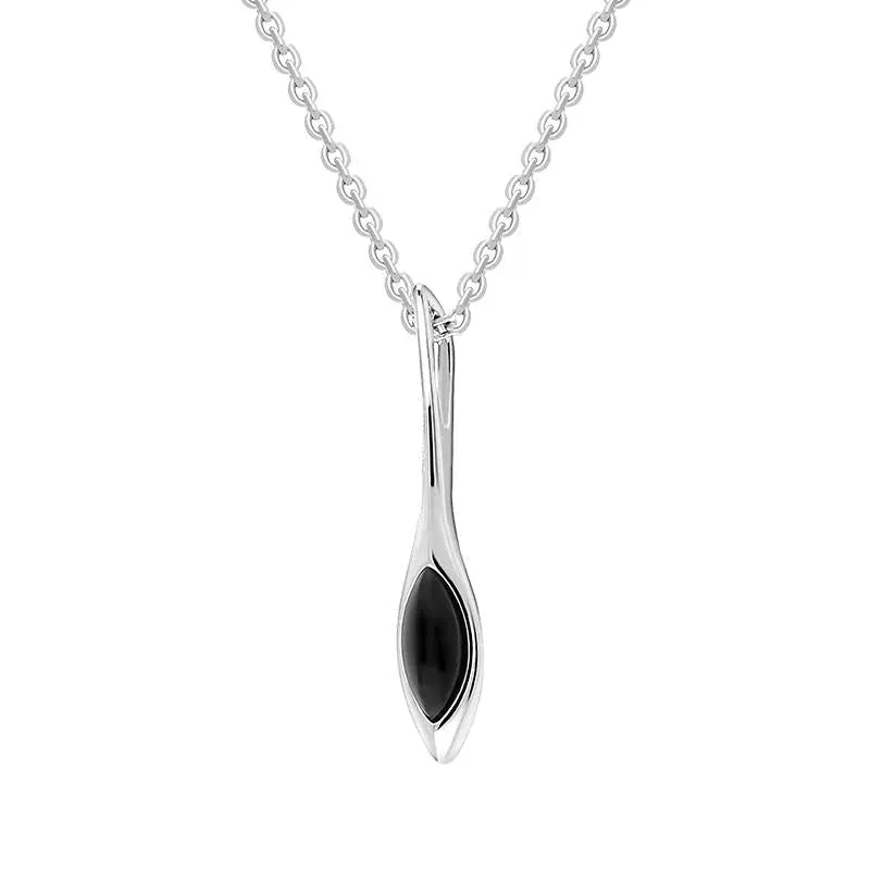 Sterling Silver Whitby Jet Slim Marquise Drop Pendant sold by Jura Watches