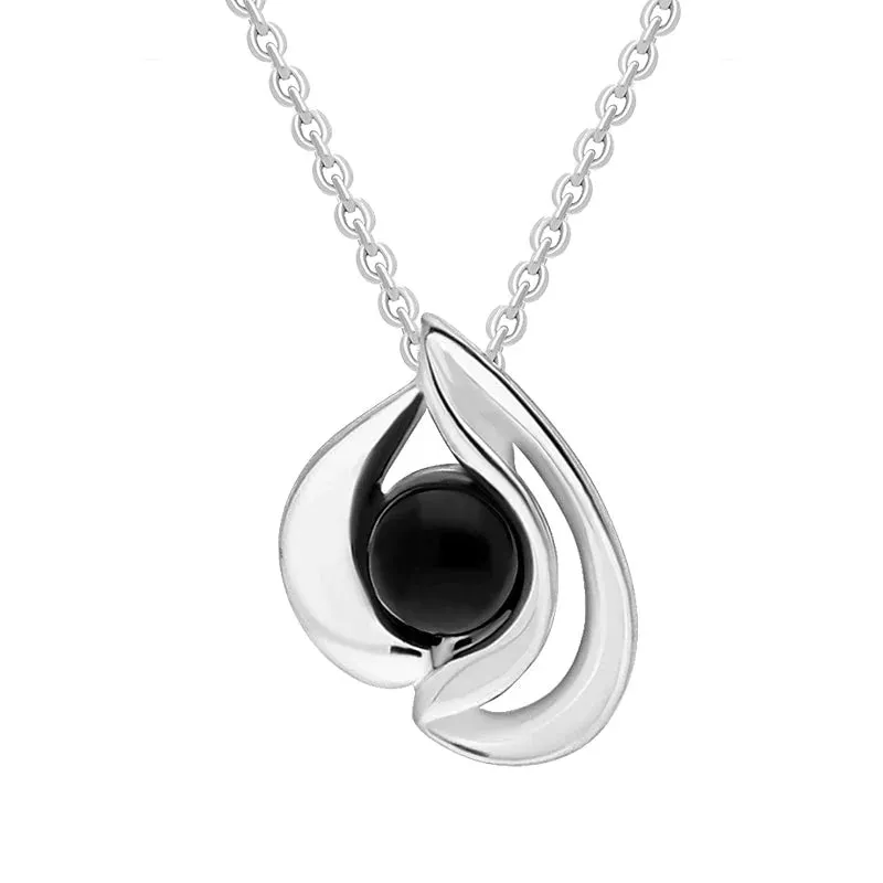 Sterling Silver Whitby Jet Open Sided Teardrop Pendant sold by Jura Watches