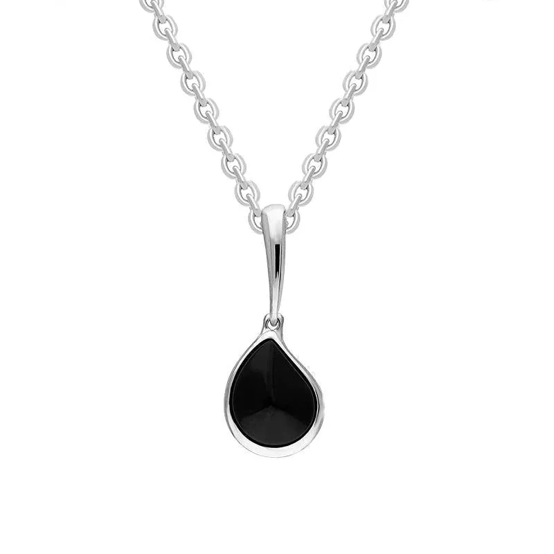 Sterling Silver Whitby Jet Curved Pear Drop Pendant sold by Jura Watches