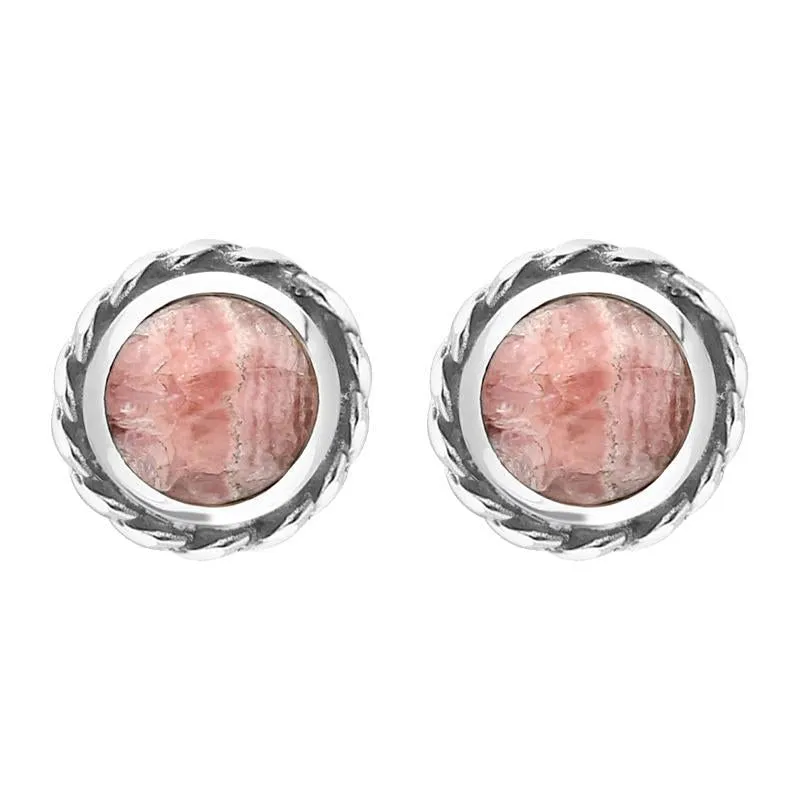 Sterling Silver Rhodochrosite Round Twist Edge Stud Earrings sold by Jura Watches