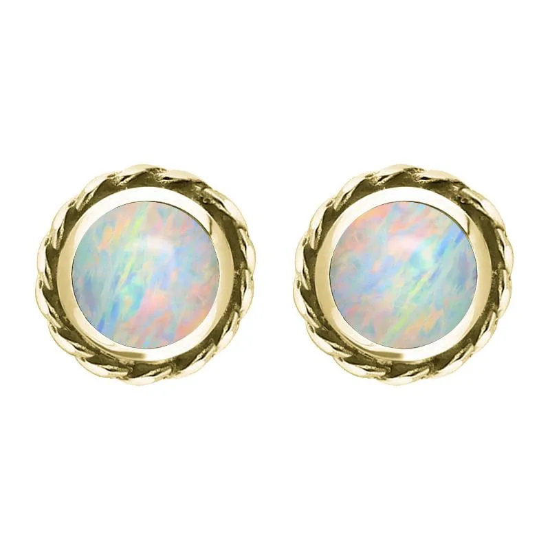 9ct Yellow Gold Opal Round Twist Edge Stud Earrings sold by Jura Watches