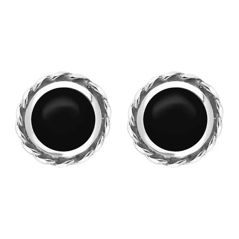 Sterling Silver Whitby Jet Round Twist Edge Stud Earrings sold by Jura Watches