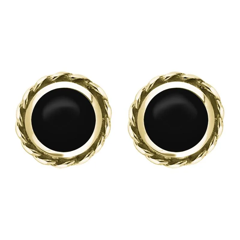 9ct Yellow Gold Whitby Jet Round Twist Edge Stud Earrings sold by Jura Watches