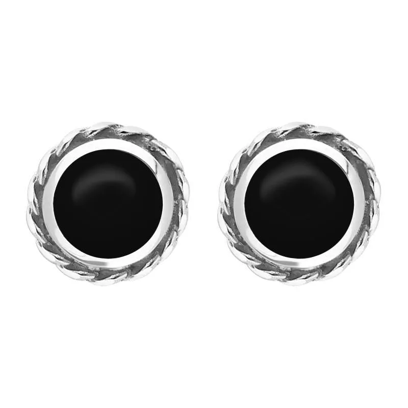 9ct White Gold Whitby Jet Round Twist Edge Stud Earrings sold by Jura Watches