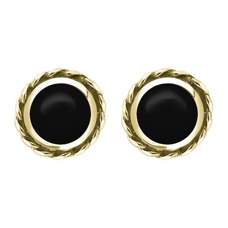 18ct Yellow Gold Whitby Jet Round Twist Edge Stud Earrings sold by Jura Watches