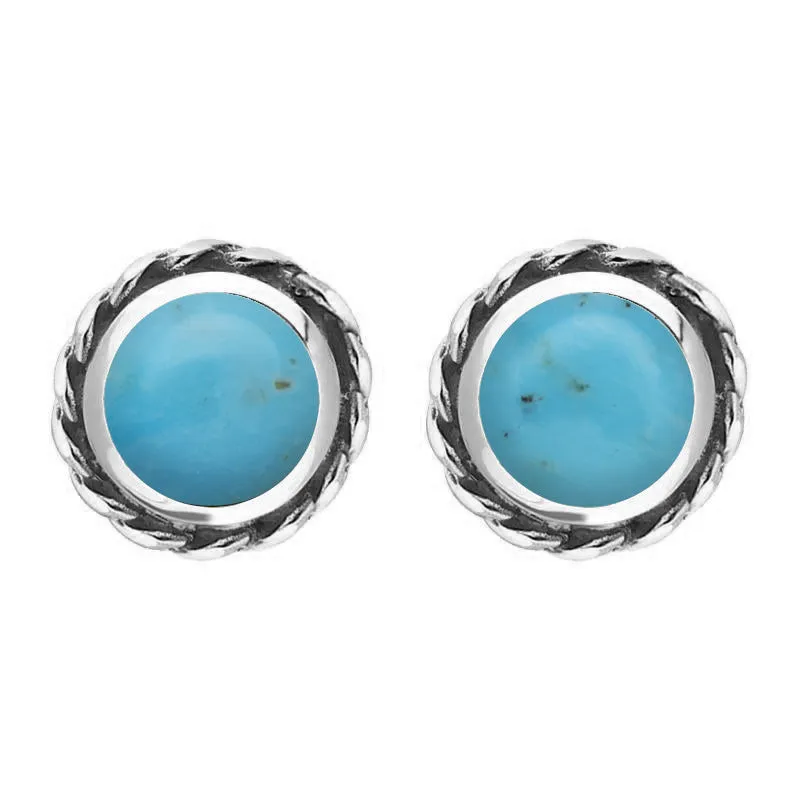9ct White Gold Turquoise Round Twist Edge Stud Earrings sold by Jura Watches