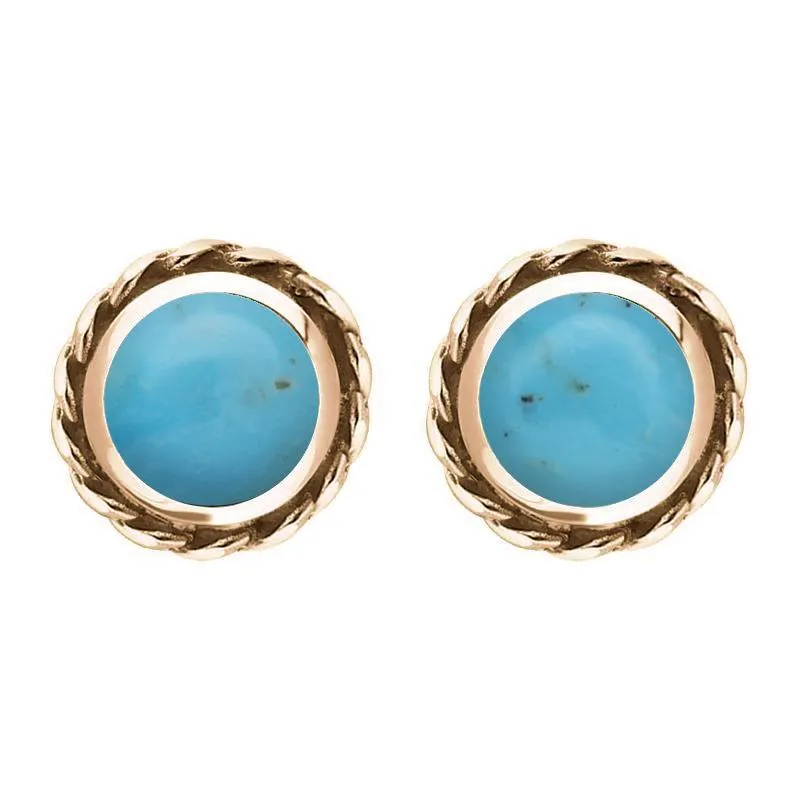 18ct Rose Gold Turquoise Round Twist Edge Stud Earrings sold by Jura Watches