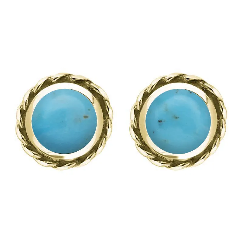 18ct Yellow Gold Turquoise Round Twist Edge Stud Earrings sold by Jura Watches