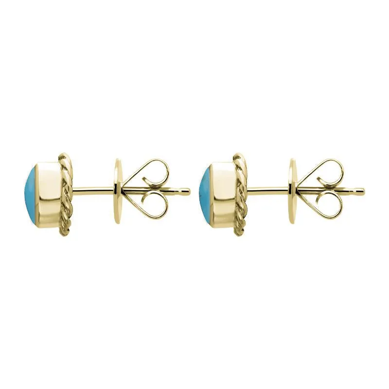 18ct Yellow Gold Turquoise Round Twist Edge Stud Earrings sold by Jura Watches product image thumbnail 2