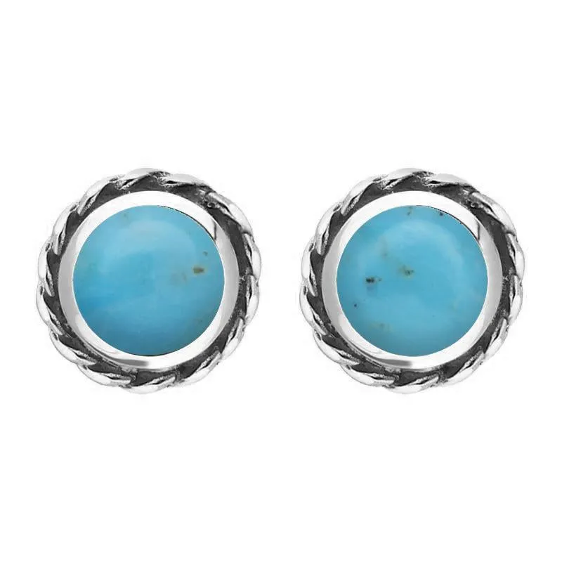 Sterling Silver Turquoise Round Twist Edge Stud Earrings sold by Jura Watches