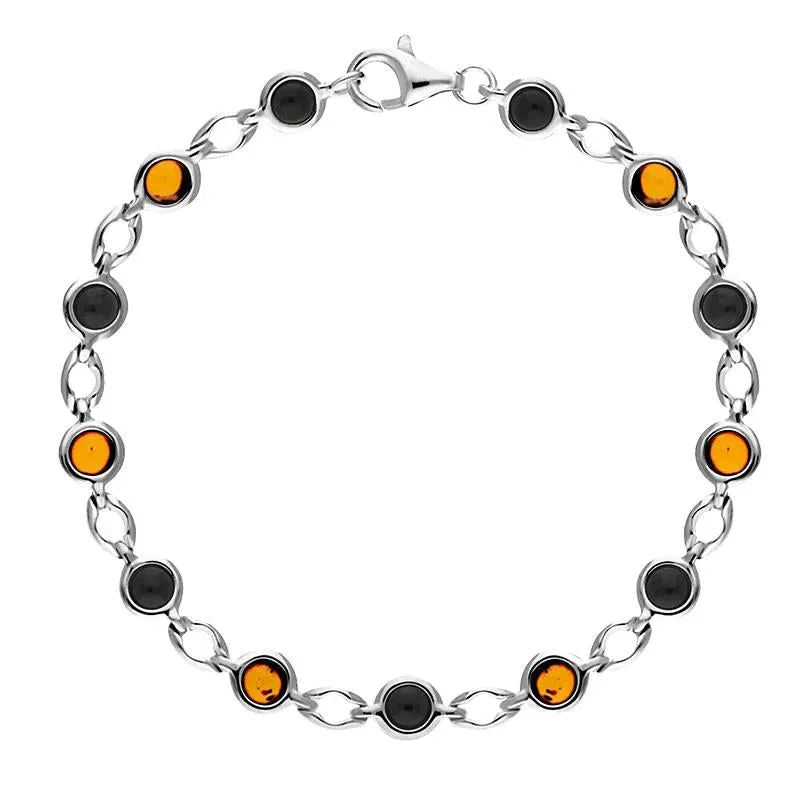 Sterling Silver Whitby Jet Amber Round Stone Link Bracelet sold by Jura Watches