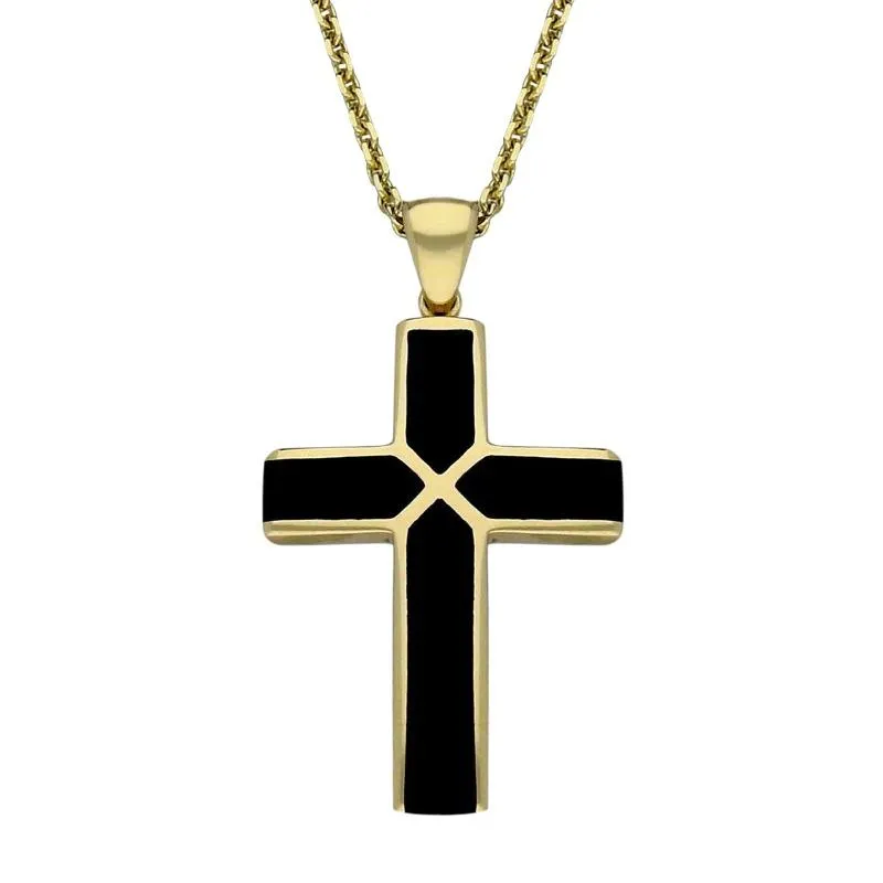 9ct Yellow Gold Whitby Jet Four Stone Cross Necklace sold by Jura Watches