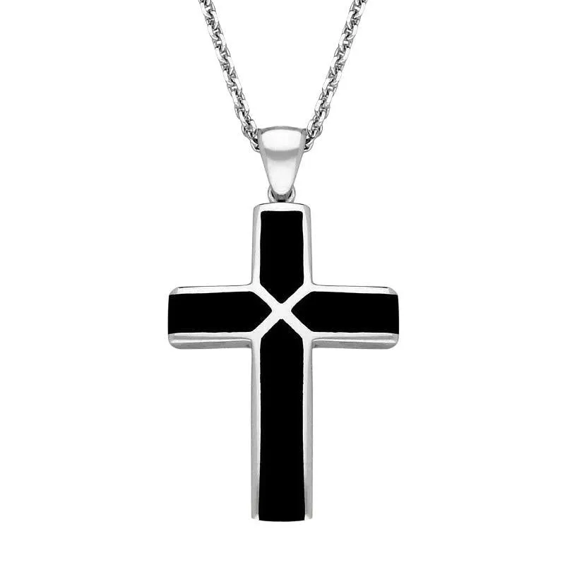Sterling Silver Whitby Jet Four Stone Cross Necklace sold by Jura Watches