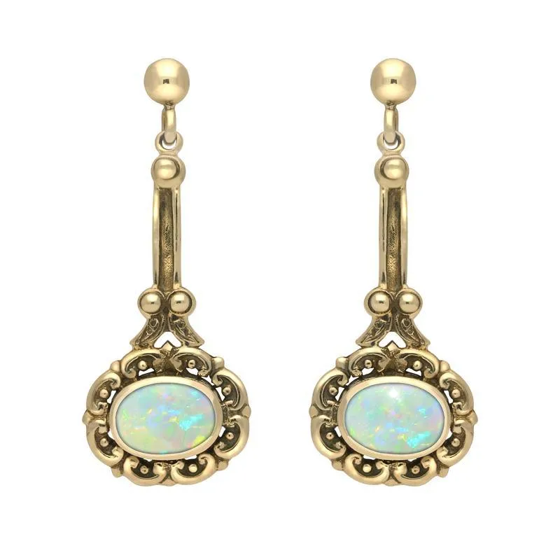 9ct Yellow Gold Opal Ornate Antique Oval Drop Earrings sold by Jura Watches
