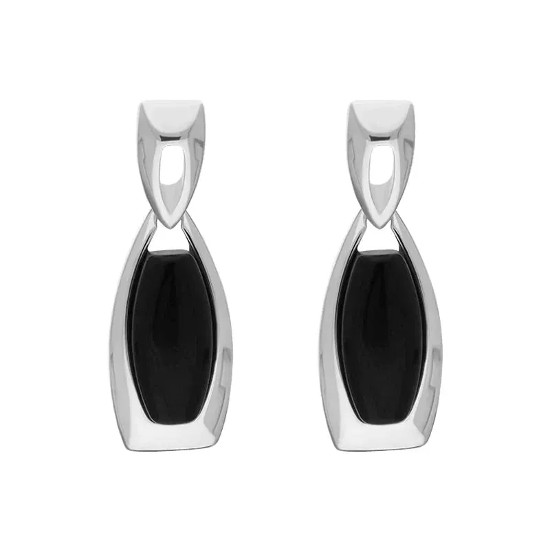 Sterling Silver Whitby Jet Barrel Drop Earrings sold by Jura Watches