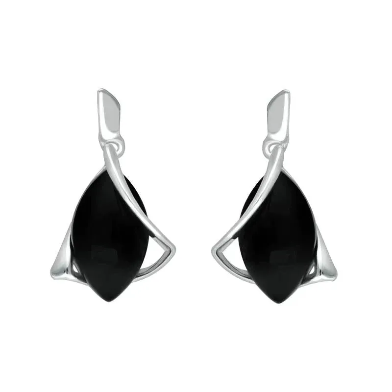 Sterling Silver Whitby Jet Marquise Open Twist Edge Drop Earrings sold by Jura Watches