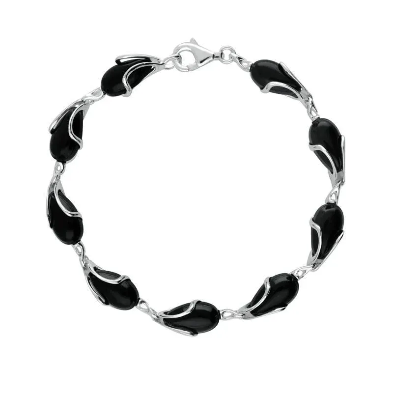 Sterling Silver Whitby Jet 9 Stone Pear Wave Edge Bracelet sold by Jura Watches product image thumbnail 2