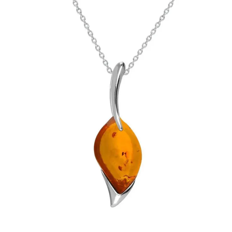 Sterling Silver Amber Marquise Wave Top Necklace sold by Jura Watches