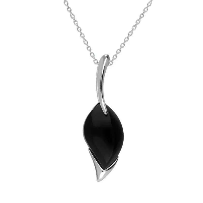 Sterling Silver Whitby Jet Marquise Wave Top Necklace sold by Jura Watches