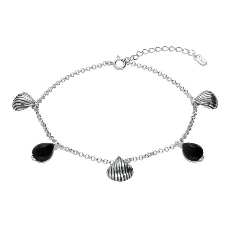 Sterling Silver Whitby Jet Shell Stone Pear Bracelet sold by Jura Watches
